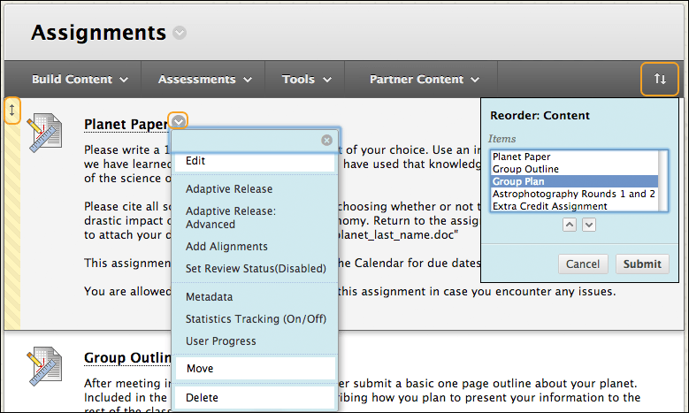 how to copy assignments in blackboard