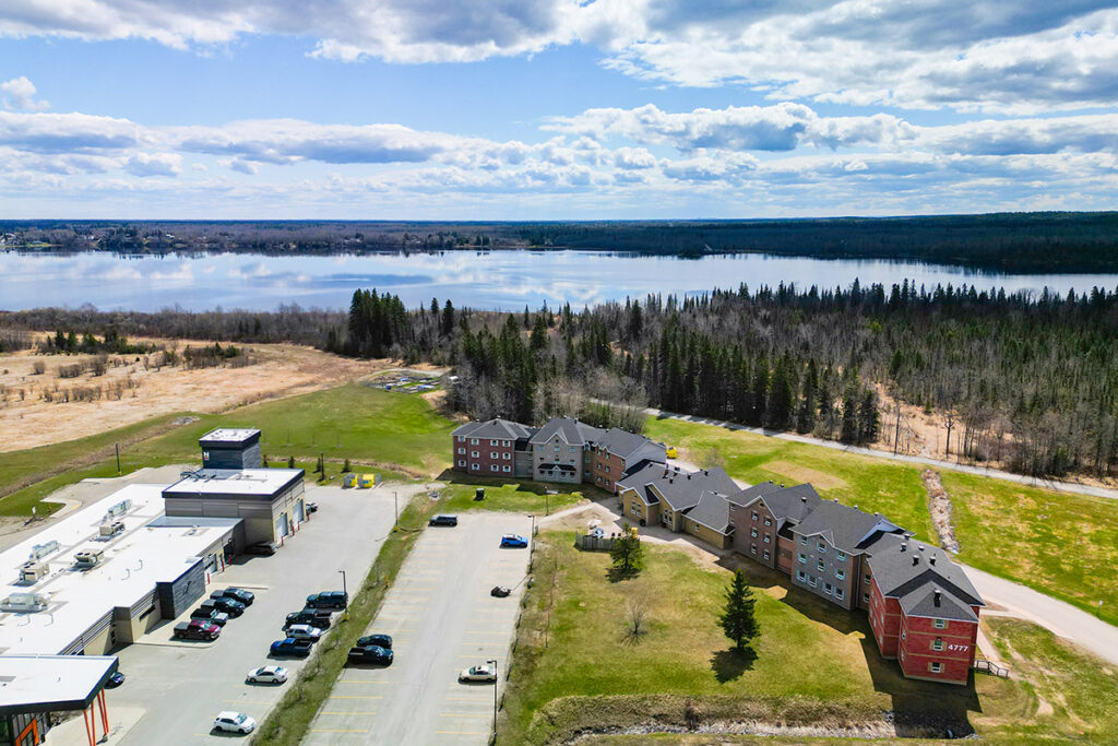 Residence buildings Drone view at Northern College Timmins Campus